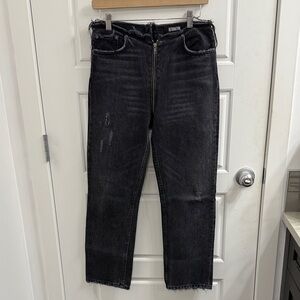 Reformation Black Zipper Jeans Size 26 Distressed Straight Leg
